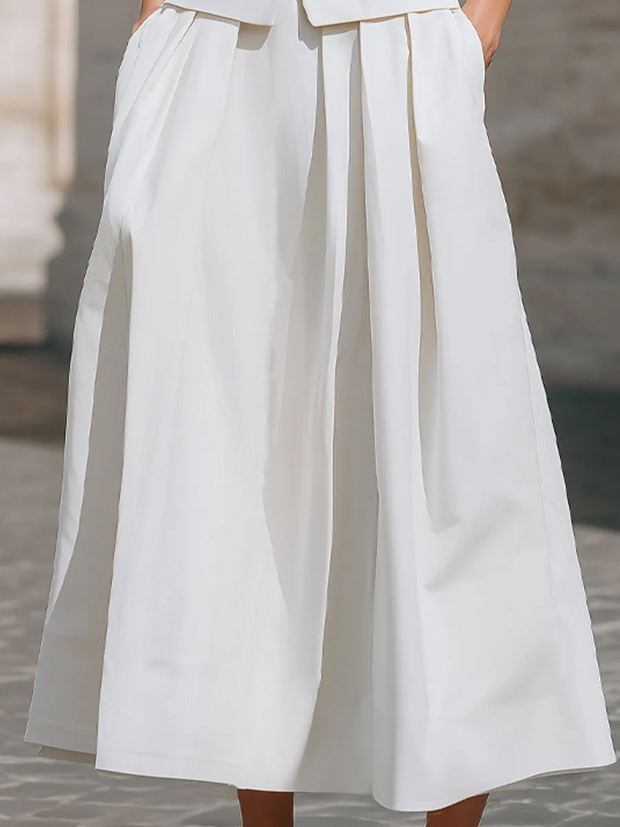 Structured Mandarin Collar Buttoned Vest & Pleated Midi Skirt Set sold by Mooyius product image thumbnail 3