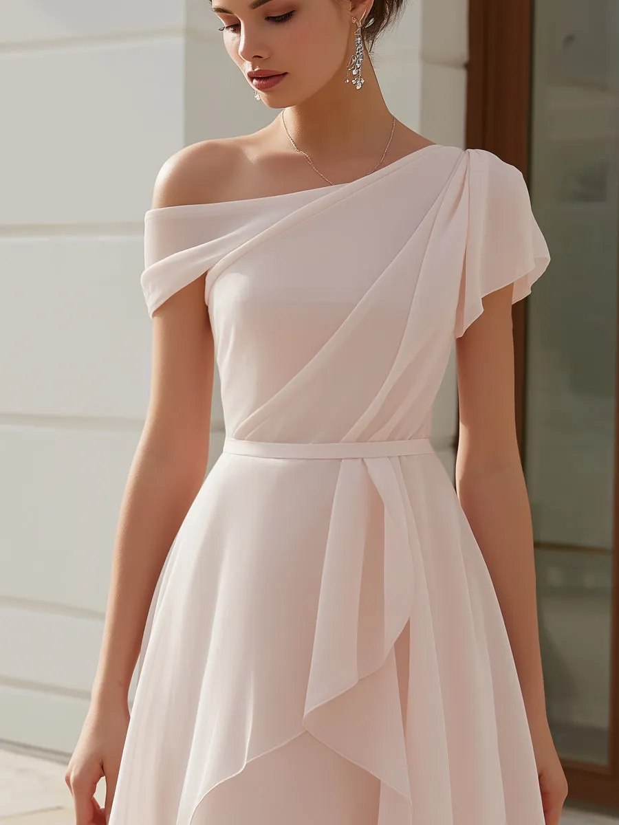 One-Shoulder Draped Chiffon A-Line Mini Dress sold by Mooyius product image thumbnail 2