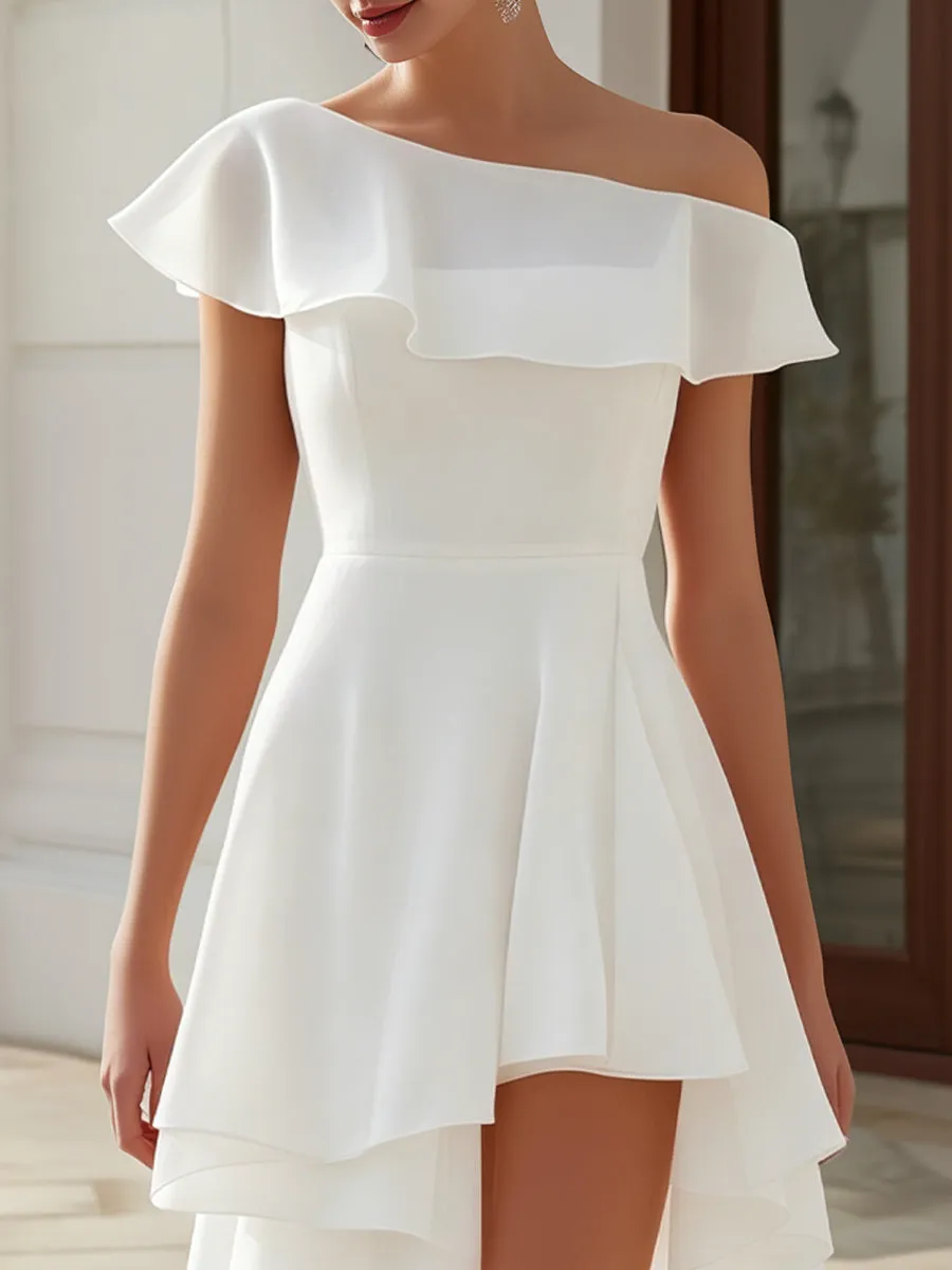 Off-Shoulder Ruffle High-Low A-Line Midi Dress sold by Mooyius product image thumbnail 2