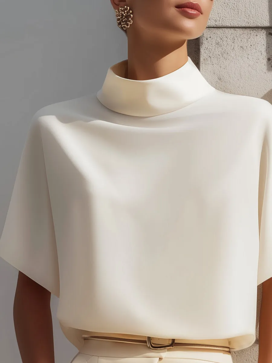 High-Neck Minimalist Draped Blouse Top sold by Mooyius product image thumbnail 2
