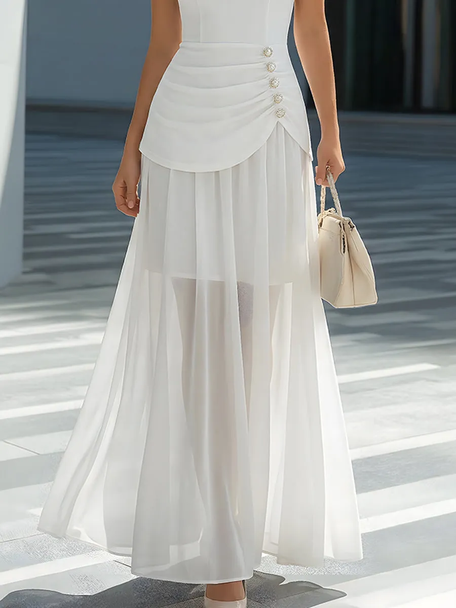 Elegant Halter Neck Ruched Waist Flowy Chiffon Maxi Dress sold by Mooyius product image thumbnail 4