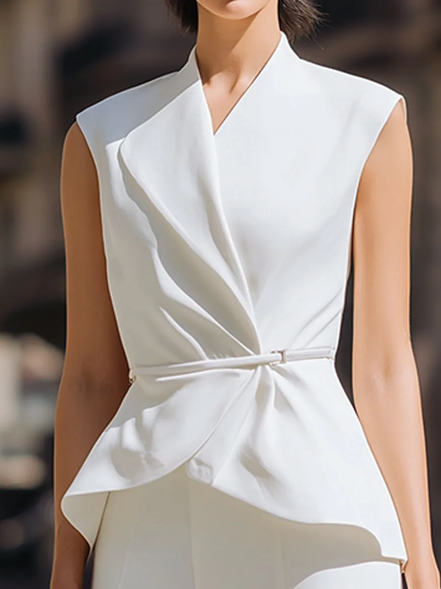 Asymmetric Draped Peplum Top Slit Wide-Leg Pants Set sold by Mooyius product image thumbnail 2