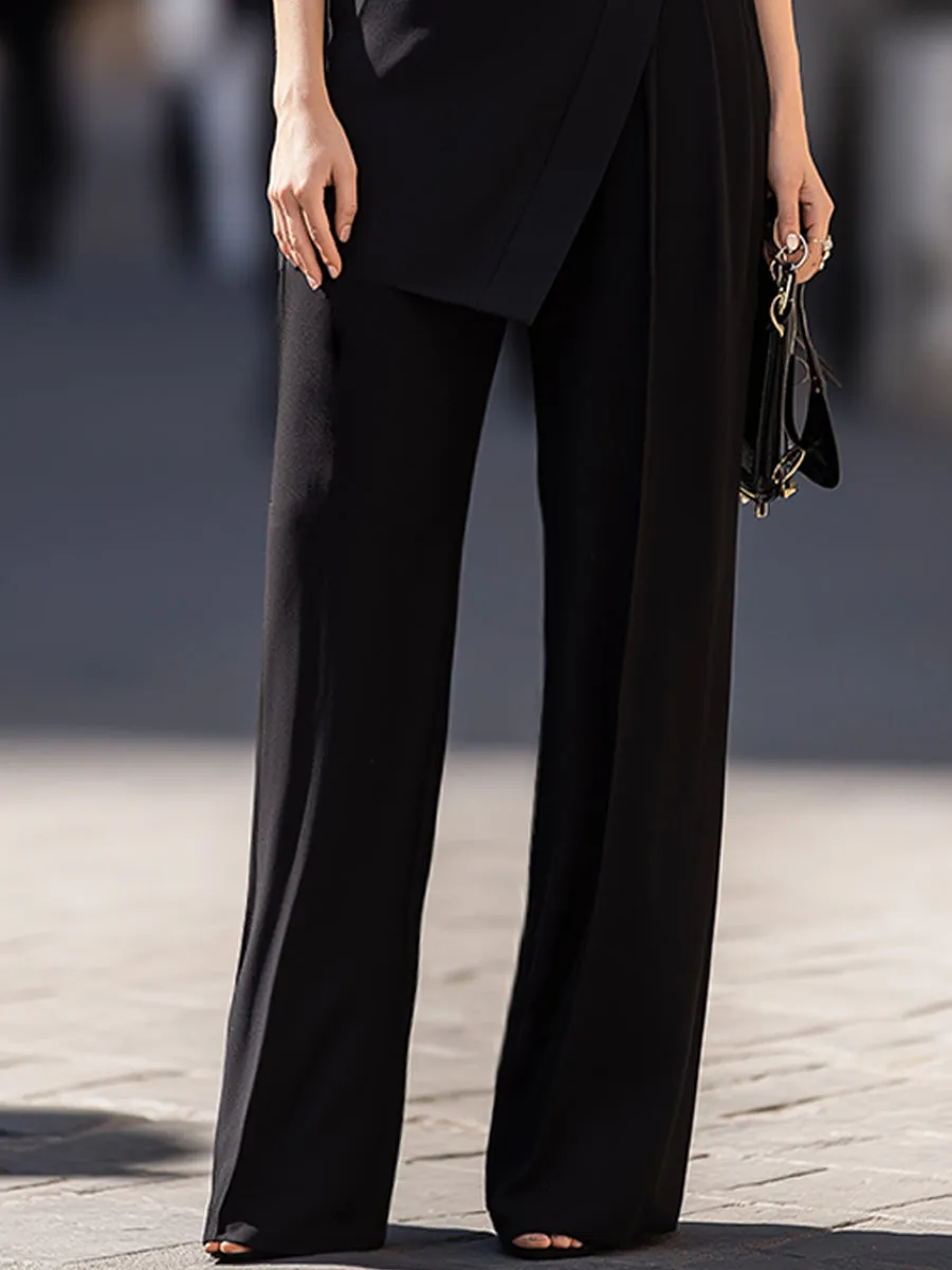 High-Neck Asymmetric Layered Top Wide-Leg Pants Set sold by Mooyius product image thumbnail 3