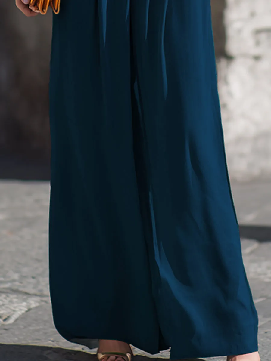 Halter-Neck Pleated Front-Knot Flowy Jumpsuit sold by Mooyius product image thumbnail 4