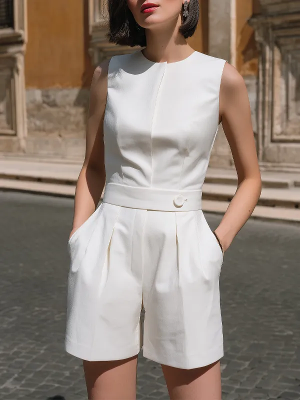 Minimalist Sleeveless Tailored Belted Romper made by Mooyius