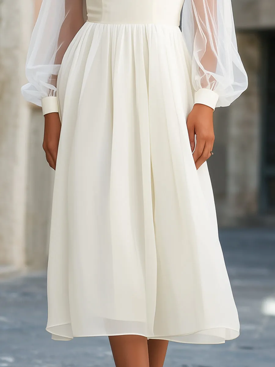 Sheer Sleeve Empire Waist Flowing Midi Dress sold by Mooyius product image thumbnail 3