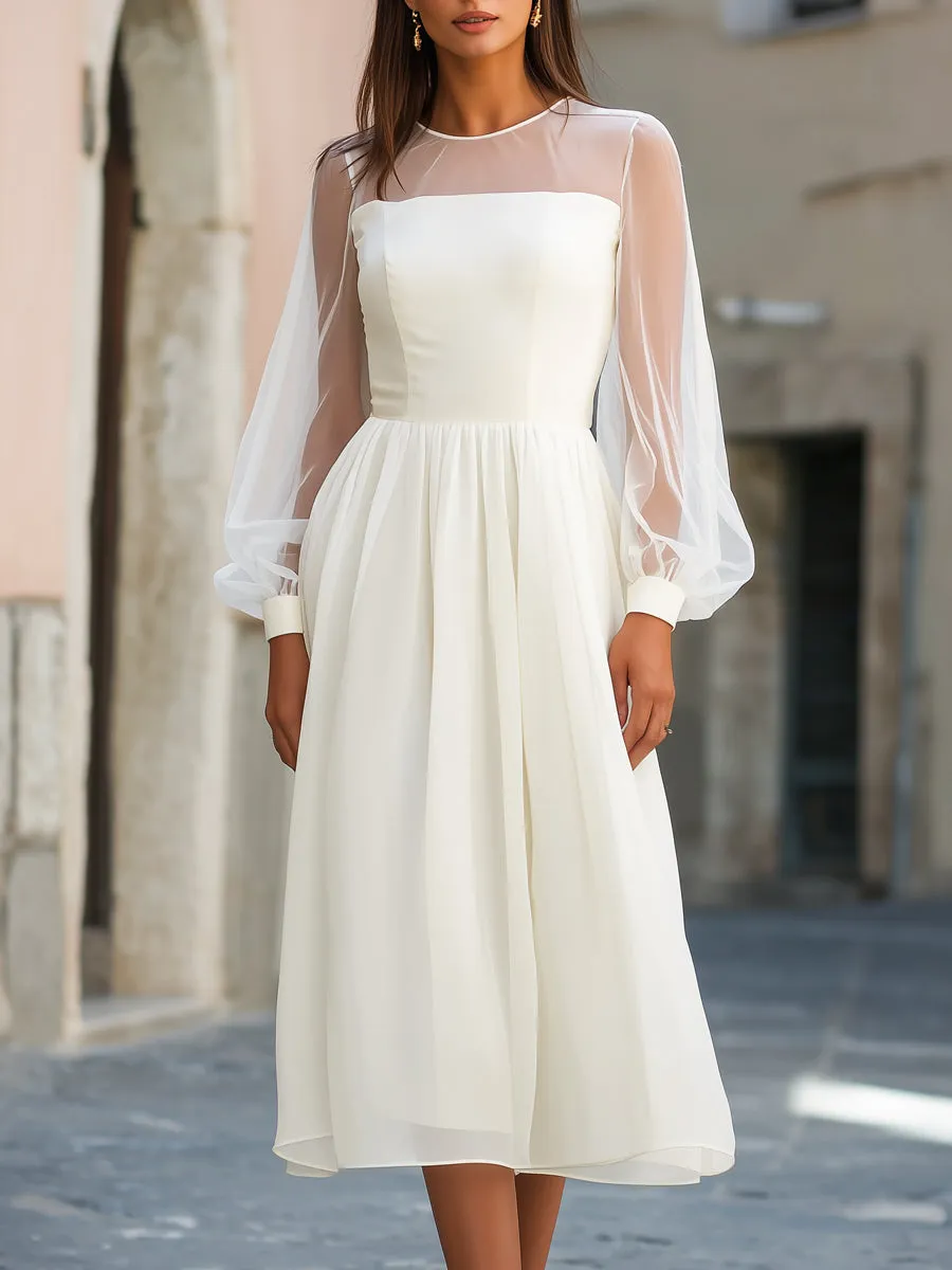 Sheer Sleeve Empire Waist Flowing Midi Dress sold by Mooyius