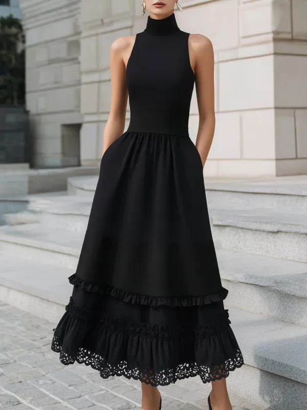 High-Neck Sleeveless Tiered Ruffle Maxi Dress made by Mooyius