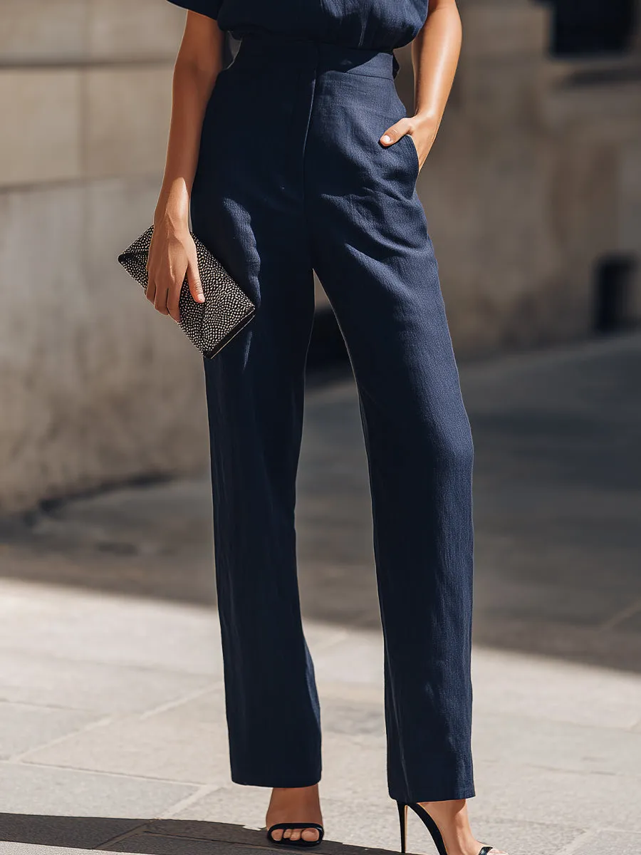 Short Sleeve Button-Up Blouse And Tailored Straight-Leg Trousers Set sold by Mooyius product image thumbnail 4