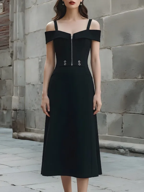 Off-Shoulder Strap Midi Dress made by Mooyius