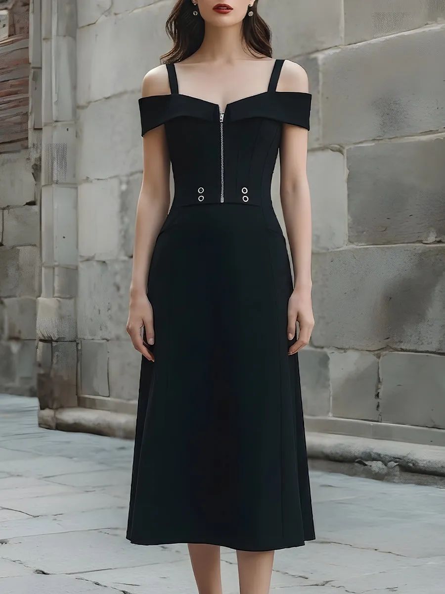 Off-Shoulder Strap Midi Dress sold by Mooyius