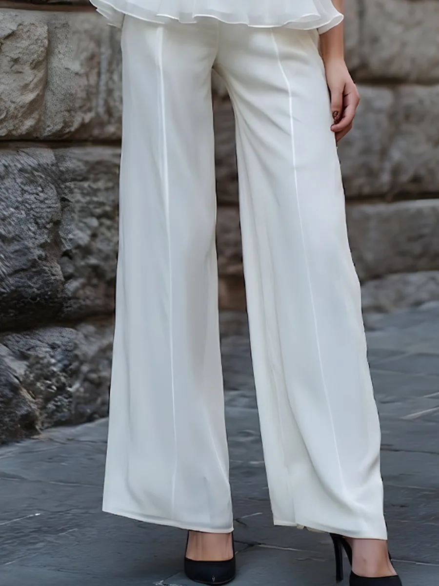 Sheer Layered Peplum Blouse & Wide-Leg Tailored Pants Set sold by Mooyius product image thumbnail 3