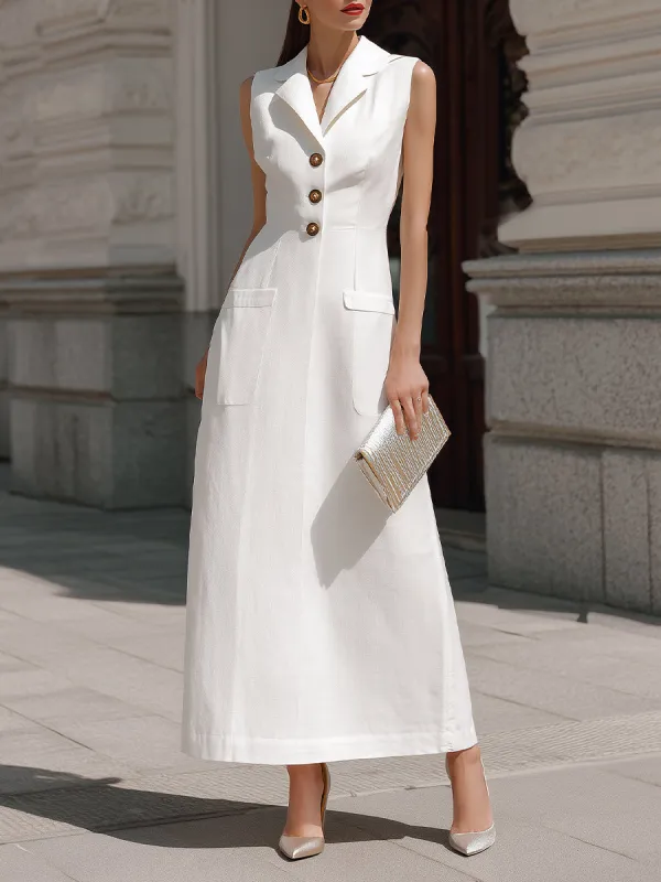 Structured Button-Front Sleeveless Tailored Maxi Dress made by Mooyius