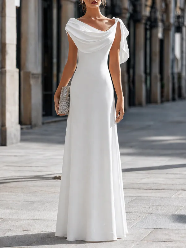 Draped Off-Shoulder Asymmetric Cape Sleeve Maxi Dress made by Mooyius