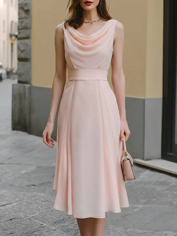 Draped Cowl Neck Sleeveless Midi Dress made by Mooyius