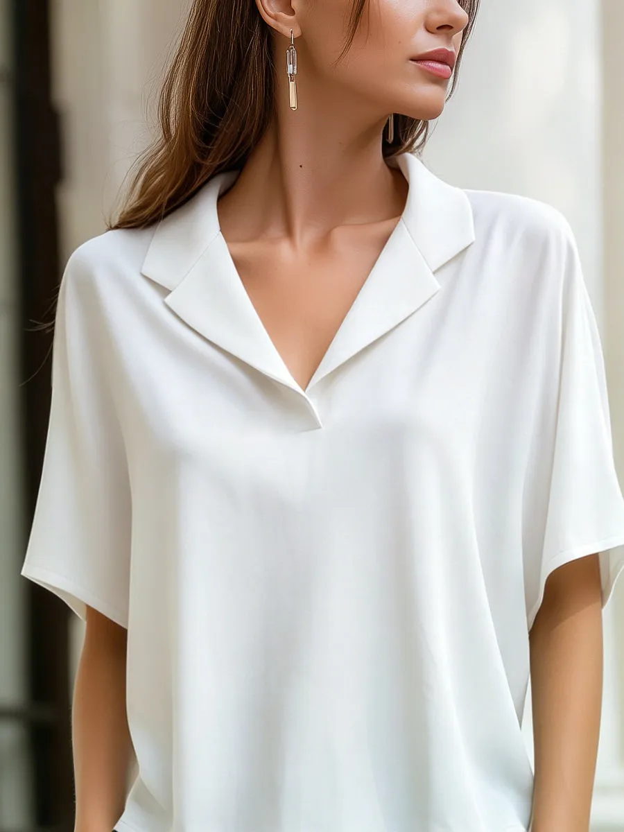 Relaxed Lapel Collar Short Sleeve Blouse sold by Mooyius product image thumbnail 3