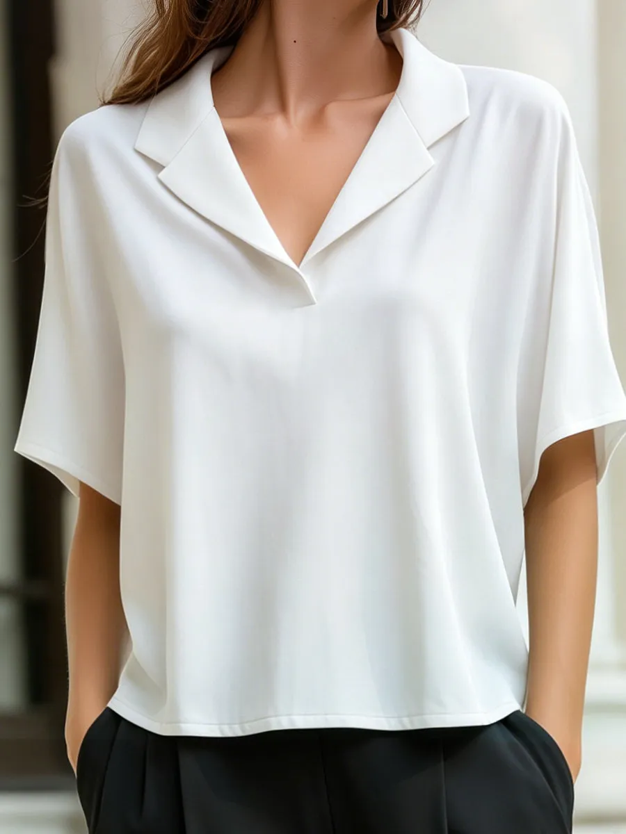 Relaxed Lapel Collar Short Sleeve Blouse sold by Mooyius product image thumbnail 4