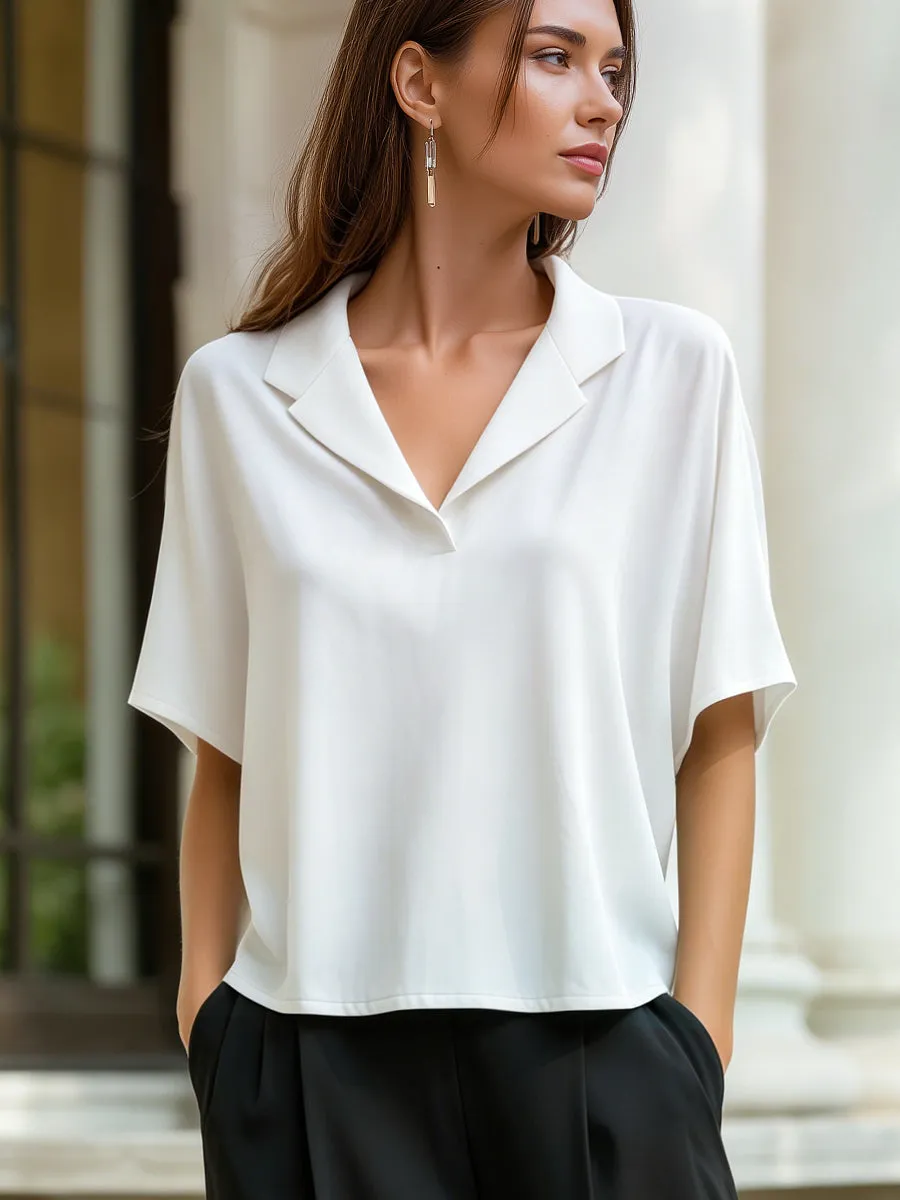 Relaxed Lapel Collar Short Sleeve Blouse sold by Mooyius product image thumbnail 2