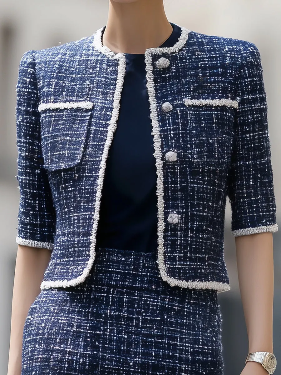 Tweed Two-Piece Set: Short-Sleeve Trimmed Jacket & Pencil Skirt sold by Mooyius product image thumbnail 2