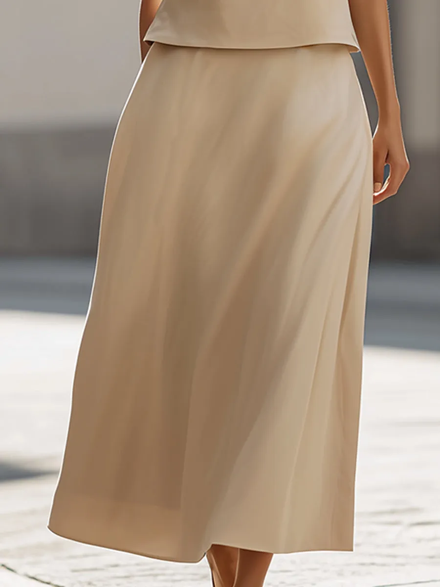 Linen-Blend Sleeveless Top & Midi Skirt Two-Piece Set sold by Mooyius product image thumbnail 4