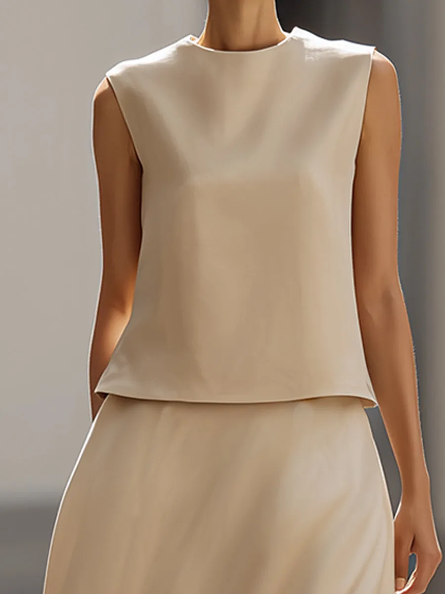 Linen-Blend Sleeveless Top & Midi Skirt Two-Piece Set sold by Mooyius product image thumbnail 3