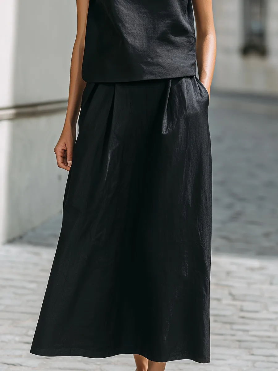 Linen-Blend High Neck Sleeveless Top & Maxi Skirt Two-Piece Set sold by Mooyius product image thumbnail 3