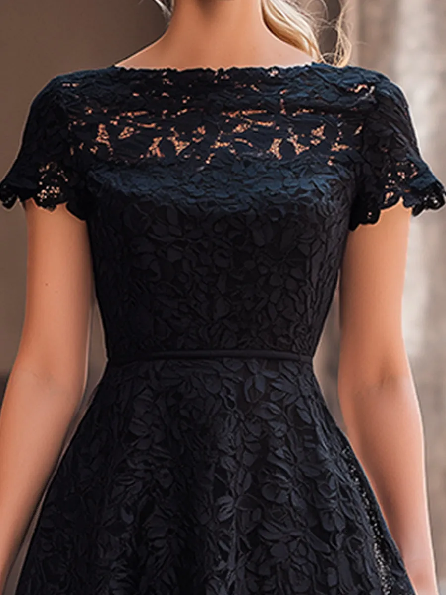 Elegant Floral Lace Boat Neck A-Line Midi Dress sold by Mooyius product image thumbnail 3