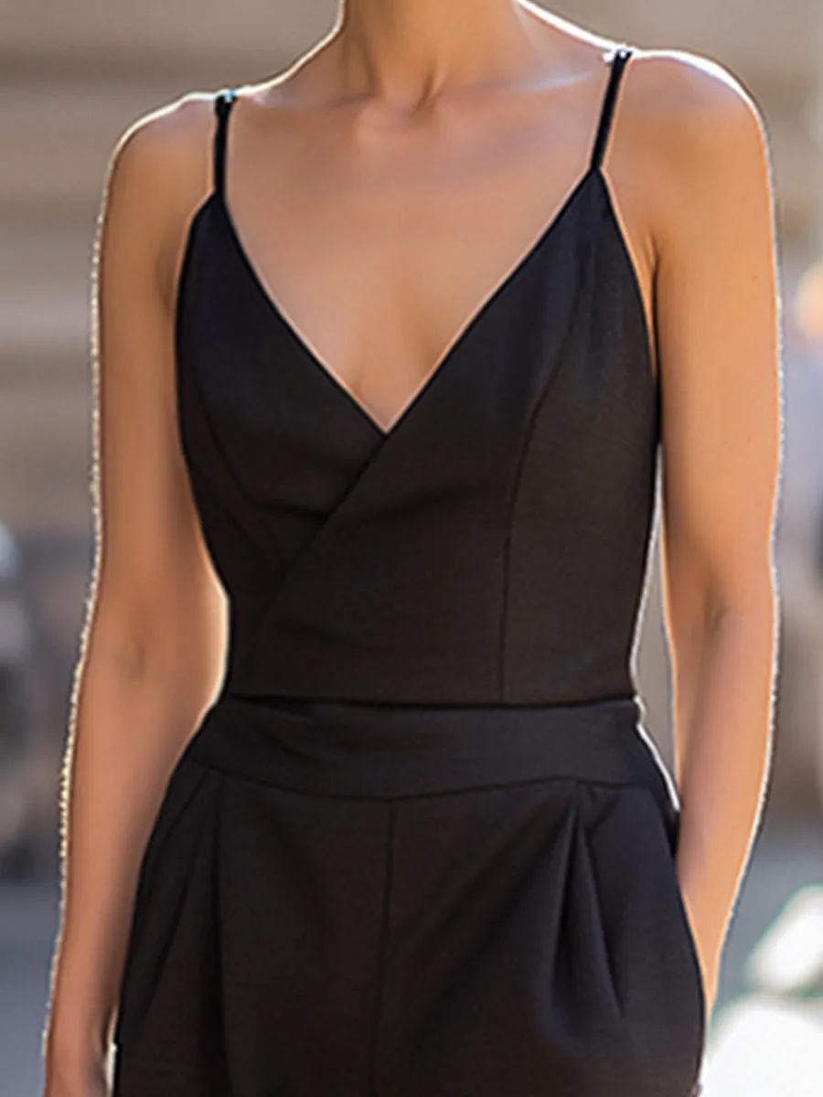 Spaghetti Strap V-Neck Tailored Wide-Leg Jumpsuit sold by Mooyius product image thumbnail 3