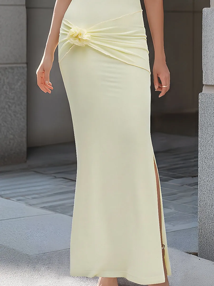 One-Shoulder Floral Draped Bodycon Maxi Dress sold by Mooyius product image thumbnail 4