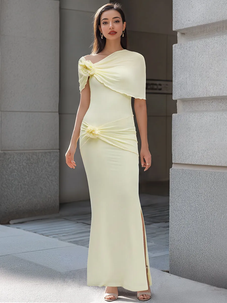 One-Shoulder Floral Draped Bodycon Maxi Dress sold by Mooyius product image thumbnail 2