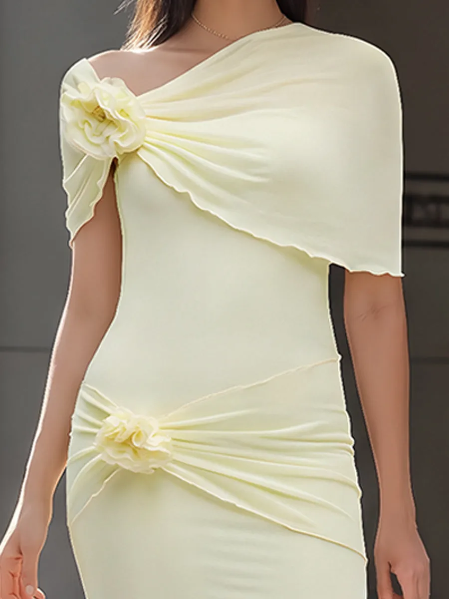 One-Shoulder Floral Draped Bodycon Maxi Dress sold by Mooyius product image thumbnail 3
