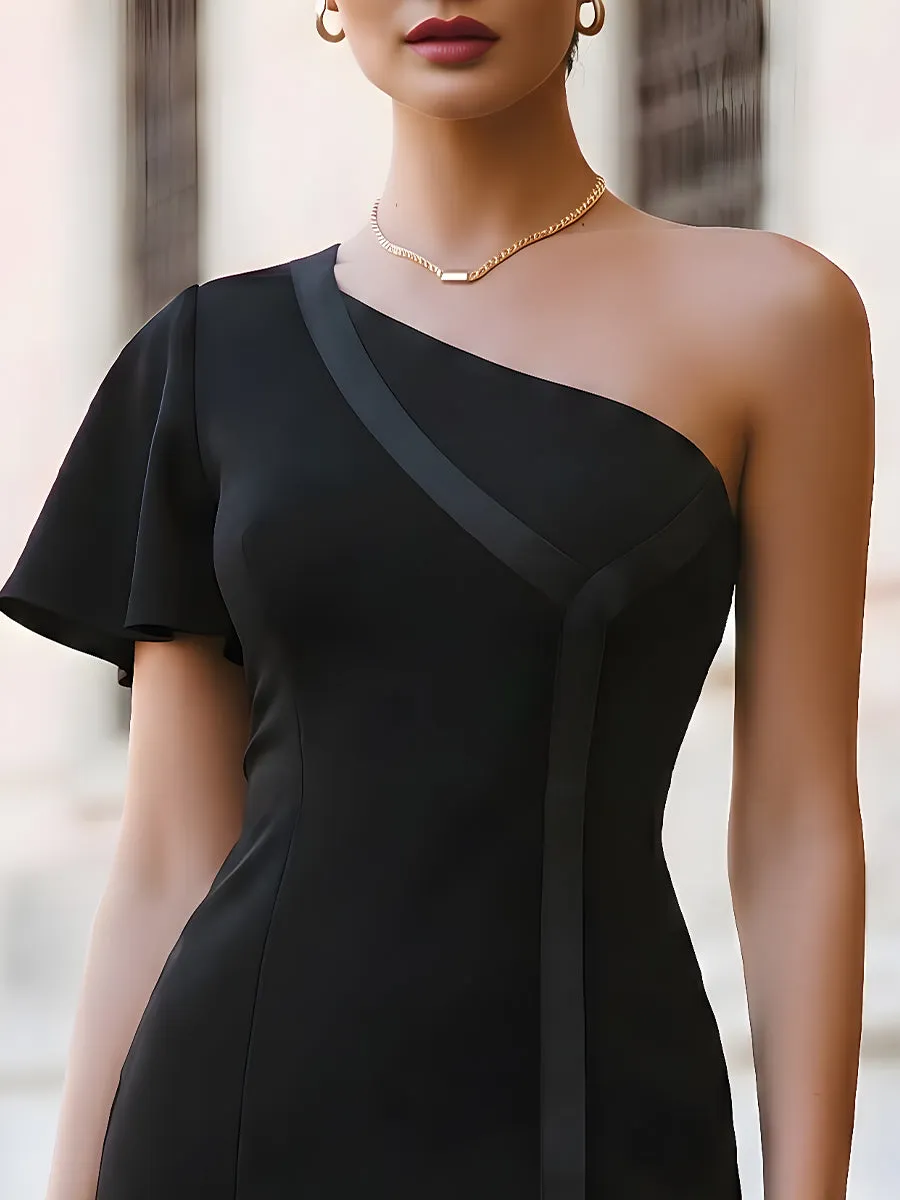 Asymmetric One-Shoulder Structured Bodycon Mini Dress sold by Mooyius product image thumbnail 2