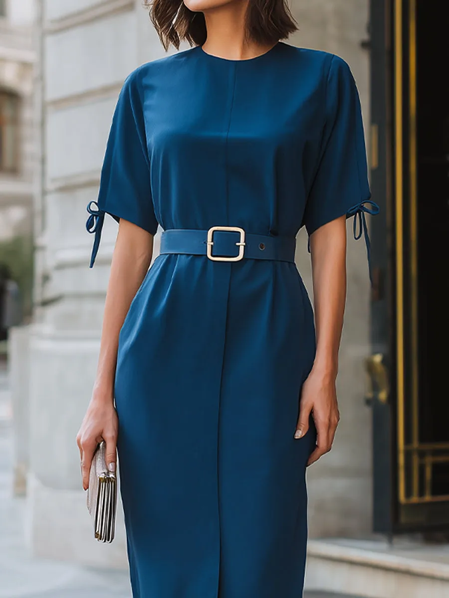 Structured Tie-Sleeve Belted Midi Dress sold by Mooyius product image thumbnail 3