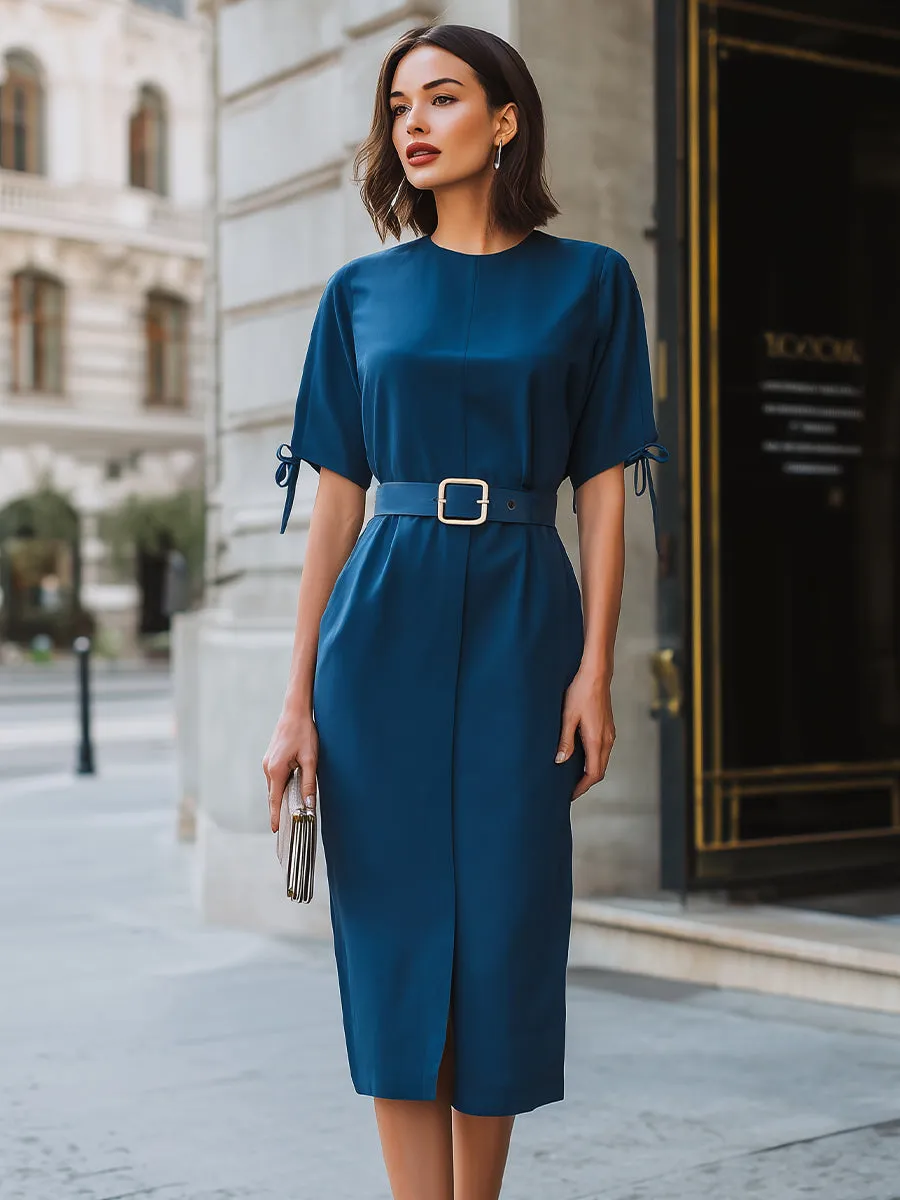 Structured Tie-Sleeve Belted Midi Dress sold by Mooyius product image thumbnail 2