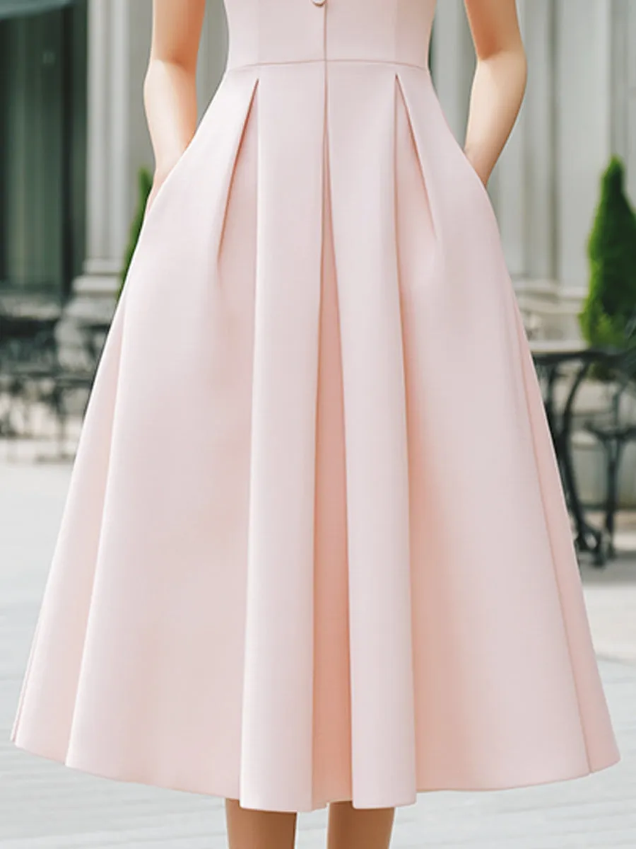 Mandarin Collar Button-Front Sleeveless Pleated A-Line Maxi Dress sold by Mooyius product image thumbnail 3