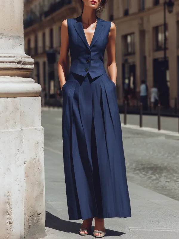 Tailored Sleeveless Vest And Pleated Skirt Set made by Mooyius