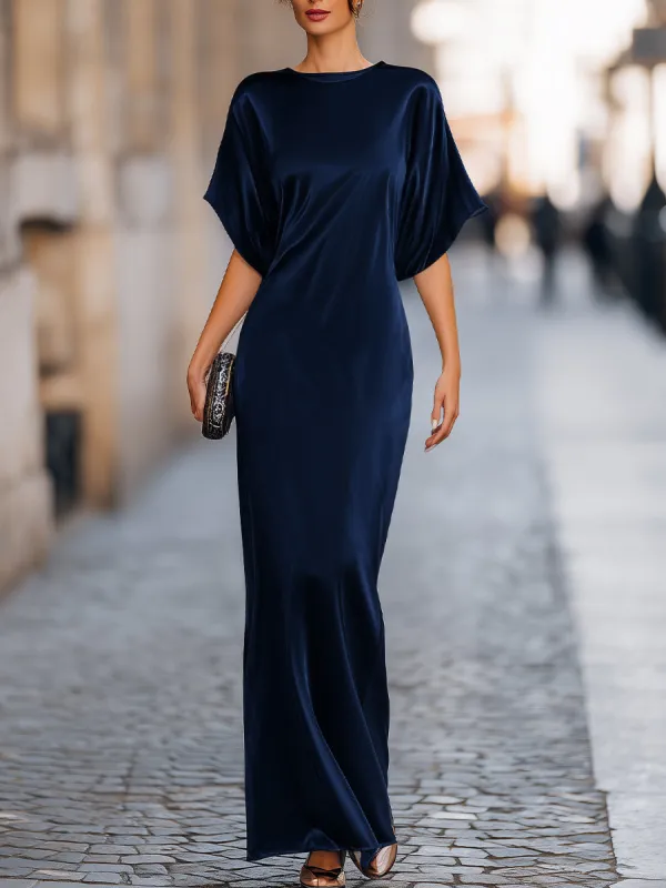 Relaxed Batwing Sleeve Fluid Column Maxi Dress made by Mooyius