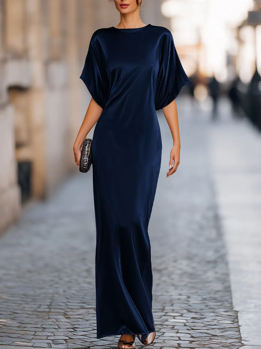 Relaxed Batwing Sleeve Fluid Column Maxi Dress sold by Mooyius