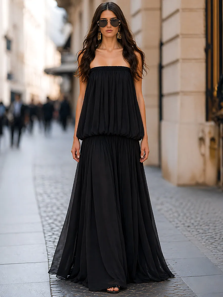 Strapless Gathered Bodice Layered Maxi Dress sold by Mooyius product image thumbnail 2