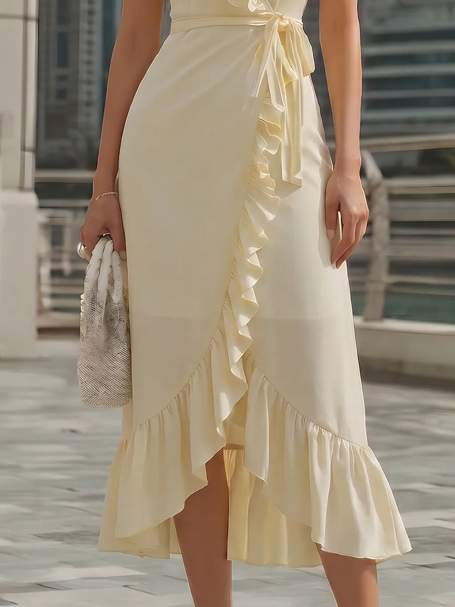 Chiffon Ruffled Wrap Midi Dress sold by Mooyius product image thumbnail 3