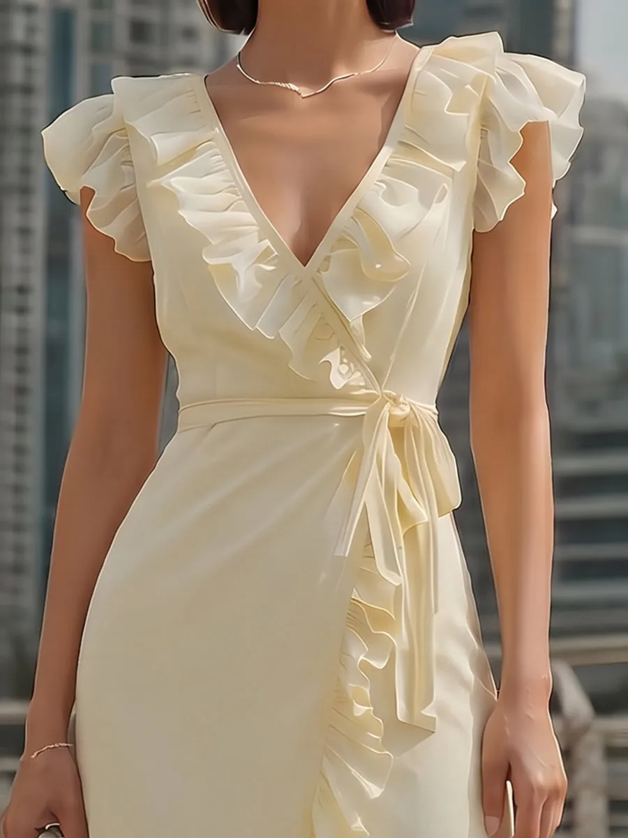 Chiffon Ruffled Wrap Midi Dress sold by Mooyius product image thumbnail 2