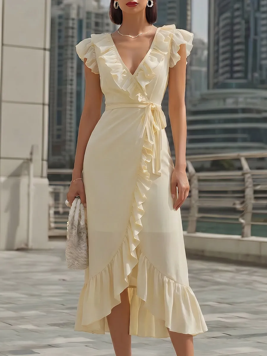 Chiffon Ruffled Wrap Midi Dress sold by Mooyius