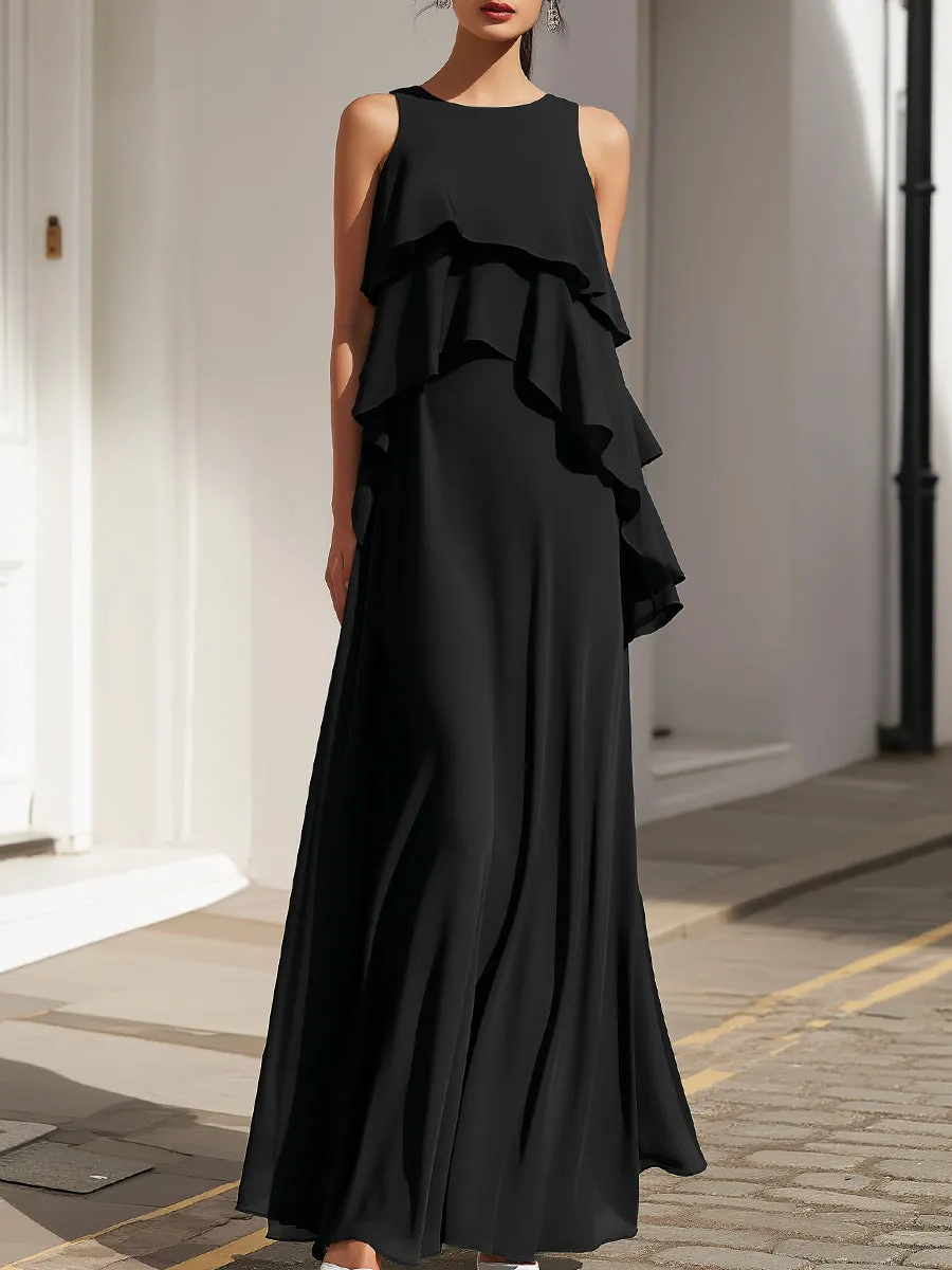 Sleeveless Layered Ruffle Flowing Maxi Dress sold by Mooyius
