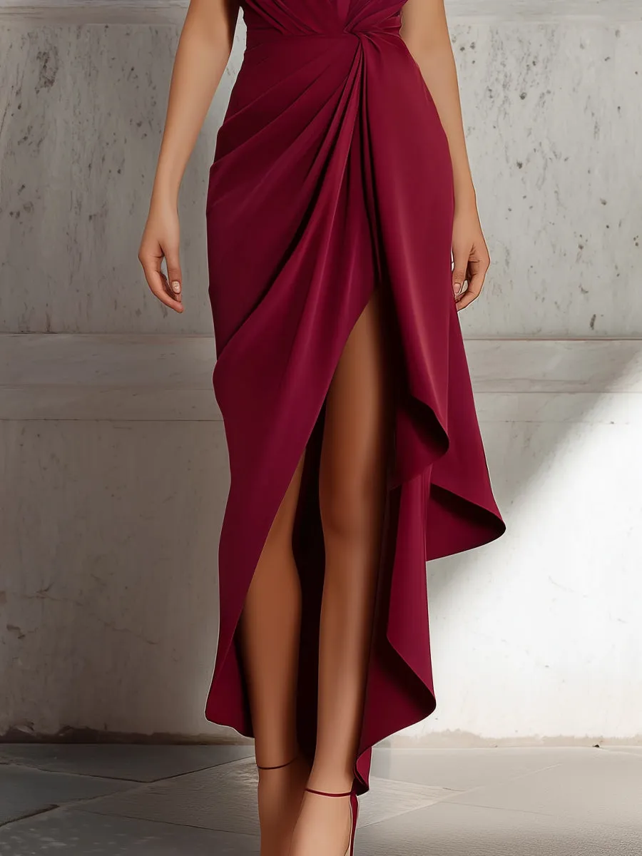 Draped Twist-Waist Asymmetric Hem Maxi Dress sold by Mooyius product image thumbnail 3