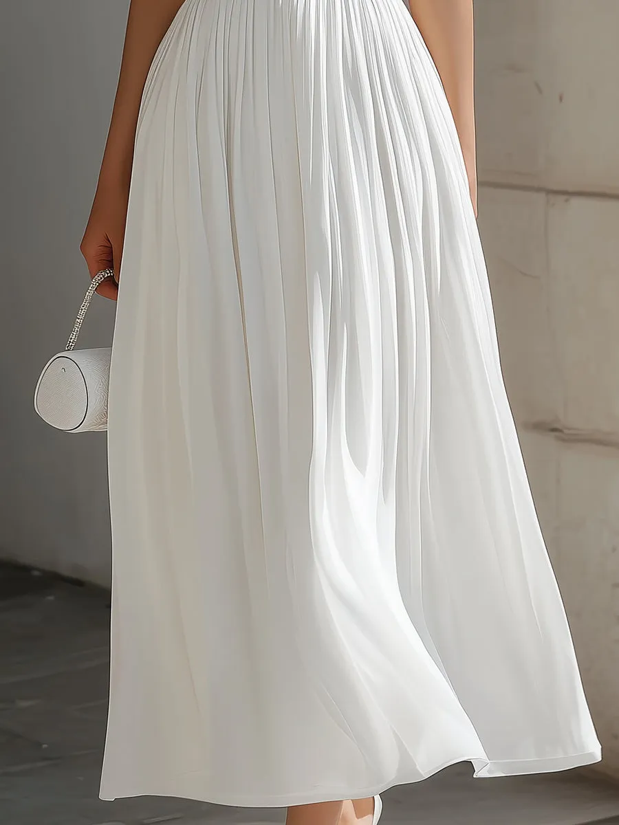 Round Neck Cap Sleeve Pleated Chiffon Waisted Maxi Dress sold by Mooyius product image thumbnail 3