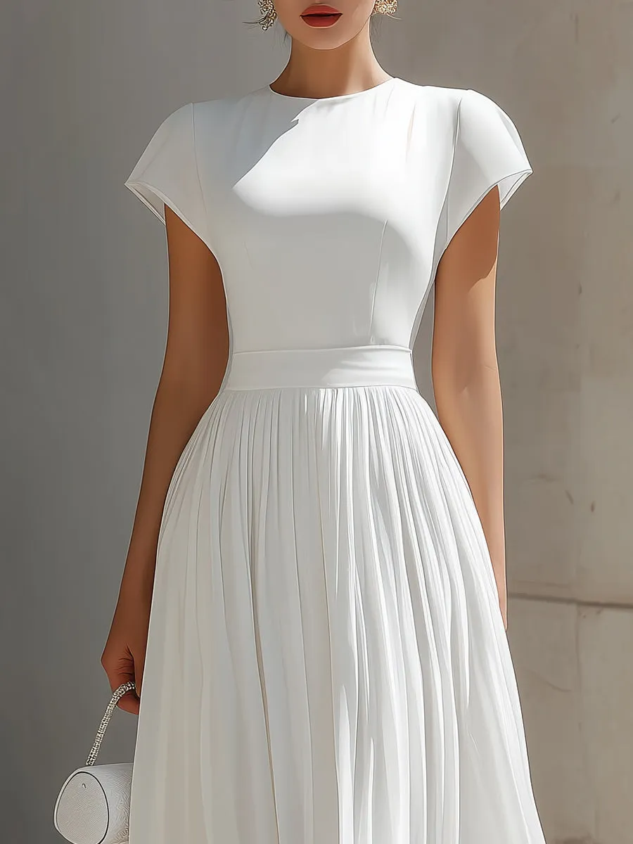 Round Neck Cap Sleeve Pleated Chiffon Waisted Maxi Dress sold by Mooyius product image thumbnail 2