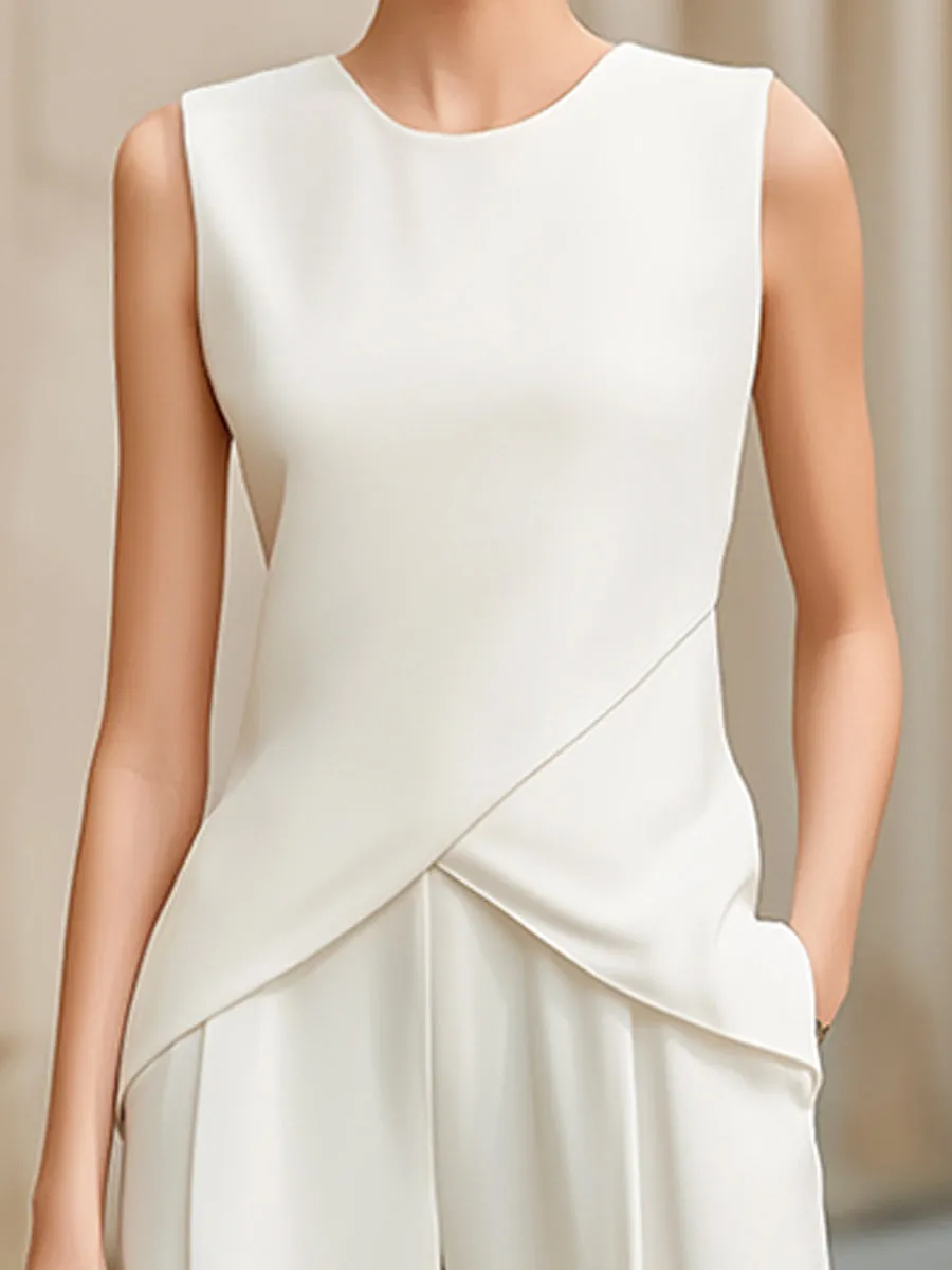Sleeveless Wrap Top & Wide-Leg Pants Two-Piece Set sold by Mooyius product image thumbnail 3