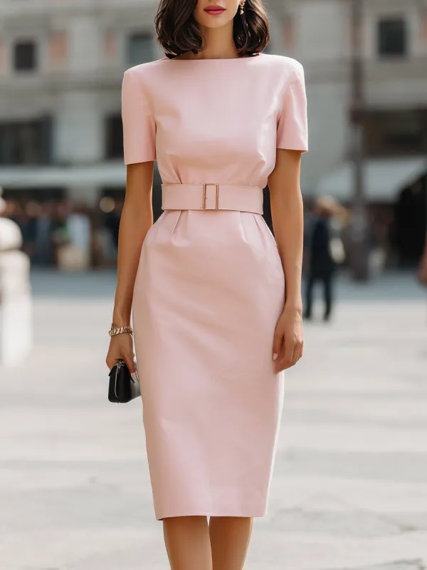 Structured Waist Belted Sheath Midi Dress made by Mooyius