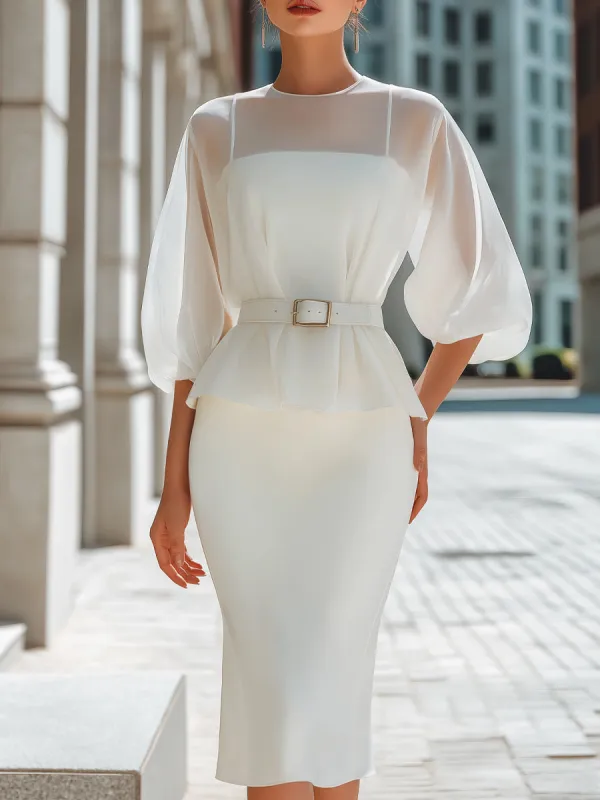 Sheer Chiffon Blouse And Slip Dress Layered Two-Piece Set made by Mooyius