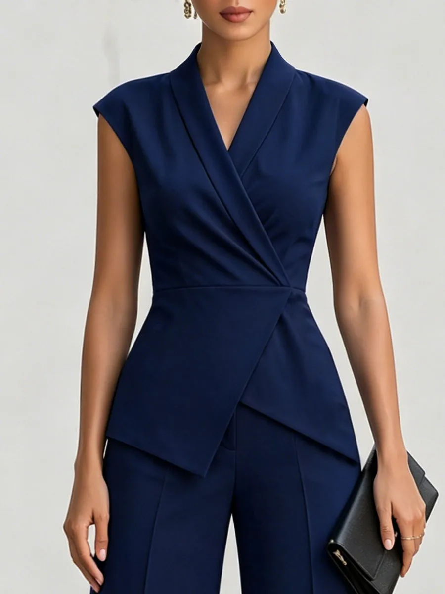 Structured Wrap Peplum Top And Wide-Leg Pants Set sold by Mooyius product image thumbnail 2